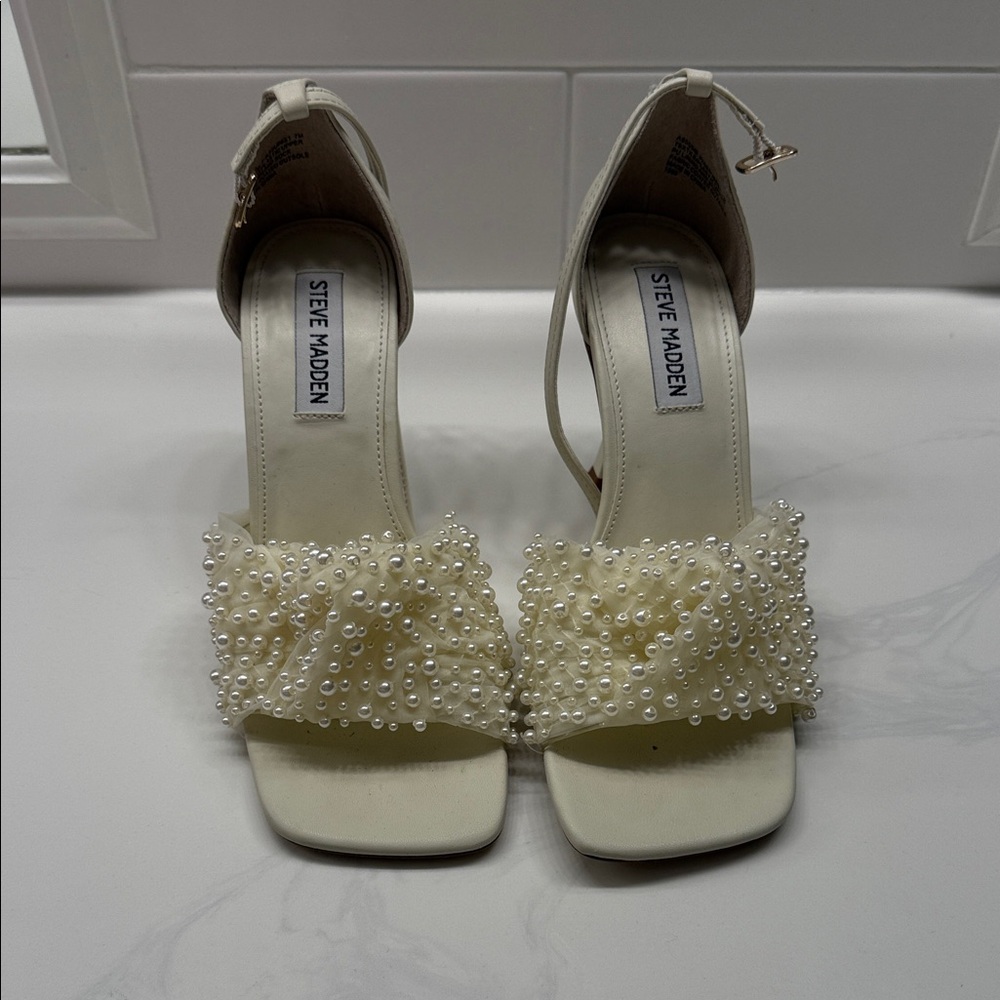 Steve Madden Ivory Pearl Embellished Heels